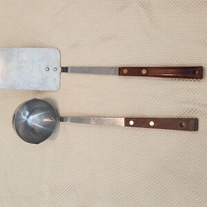 Vintage Wooden Handle Metal Spatula And Ladle Household  Japan